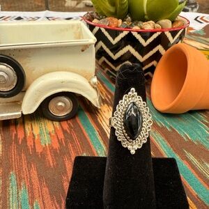 A6 Elegant Hand Crafted Black Onyx Statement Ring in a 92.5% Silver Setting